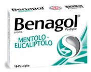 Benagol 1,2 mg + 0,6 mg + 8 mg pastiglie gusto mentolo-eucaliptolo  2,4-diclorobenzil alcool + amilmetacresolo + mentolo