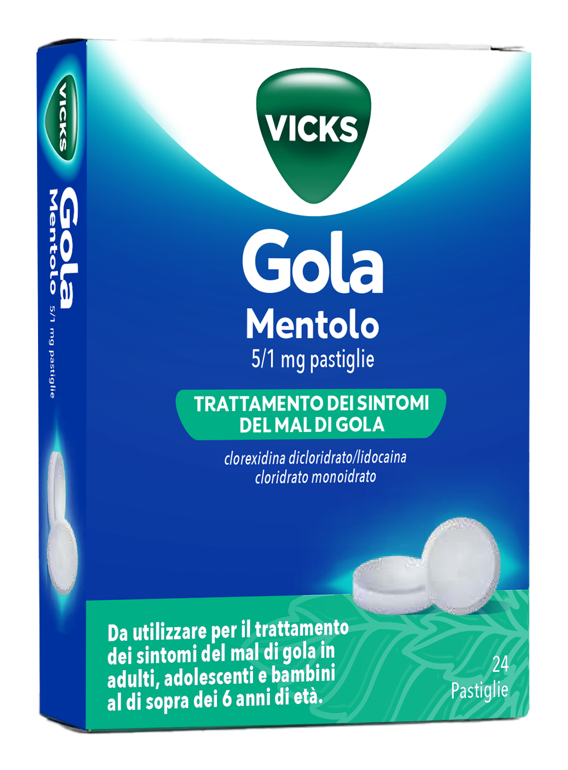 Vicks gola 5 mg/1 mg pastiglie 24 pastiglie gusto mentolo in blister al-pvc/petfe
