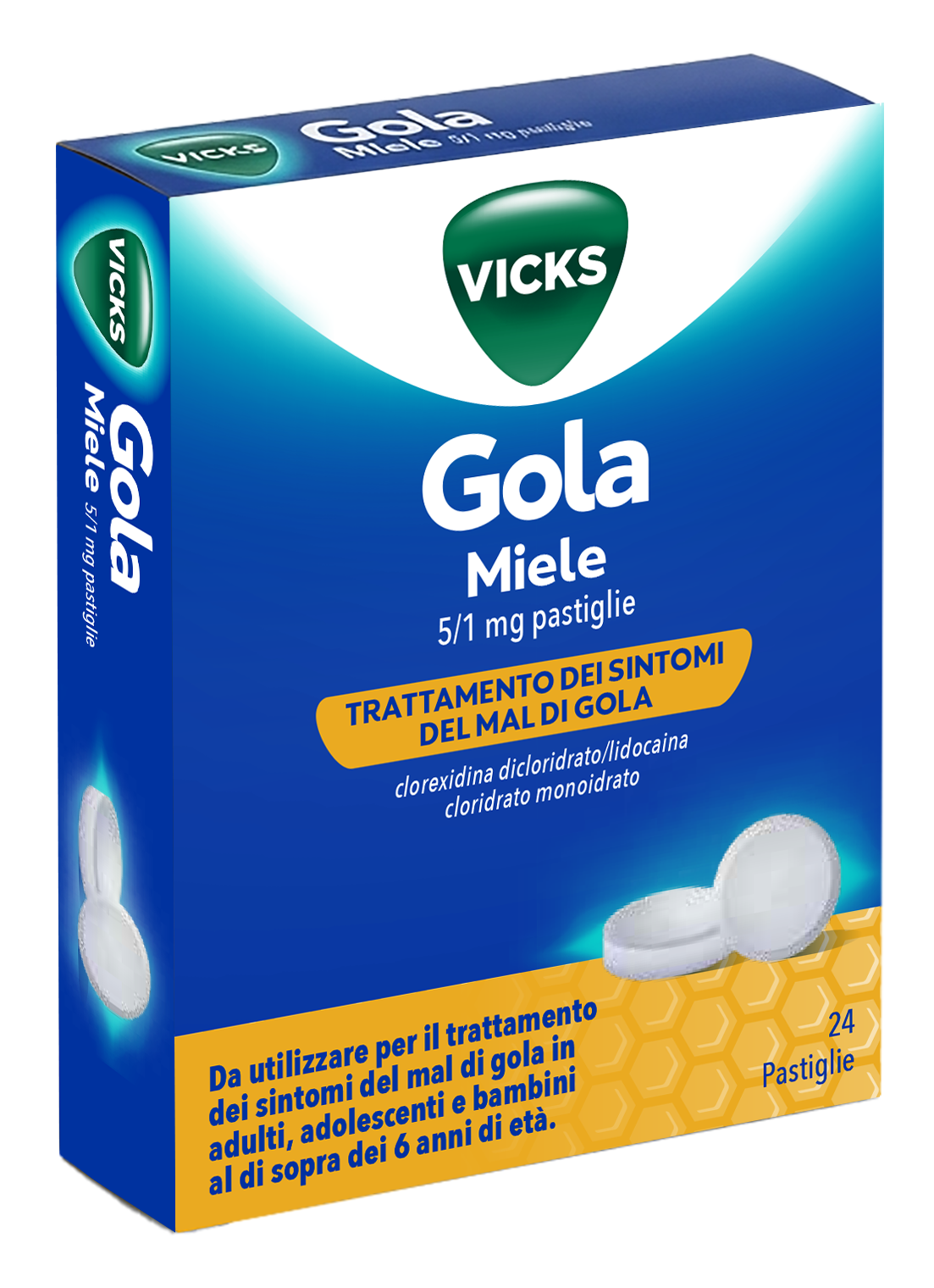 Vicks gola 5 mg/1 mg pastiglie 24 pastiglie gusto miele in blister al-pvc/petfe