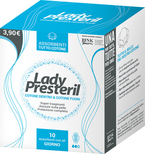 Lady presteril cotone dentro & cotone fuori 10 assorbenti con ali giorno promo