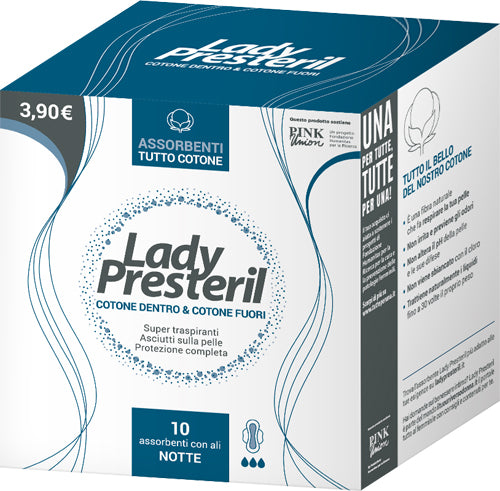Lady presteril cotone dentro & cotone fuori 10 assorbenti con ali notte promo
