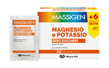 Massigen magnesio e potassio zero zuccheri 24 bustine + 6 gratis