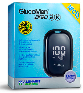 Glucometro glucomen areo 2k per automisurazione della glicemia da sangue intero capillare dimensione 85,5x56x18,2 mm peso 46 g