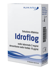 Soluzione oftalmica idroflog a base di ialuronato di sodio e idrocortisone sodio fosfato 15 flaconcini da 0,5 ml