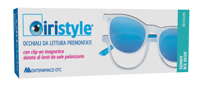 Occhiale da lettura premontato iristyle sunny ice blu +2,00 con clip on magnetico dotato di lenti da sole polarizzate 1 paio