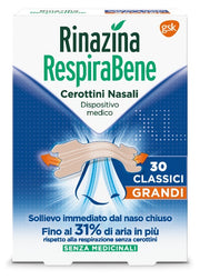 Rinazina respirabene cerotti nasali classici grandi carton 30 pezzi