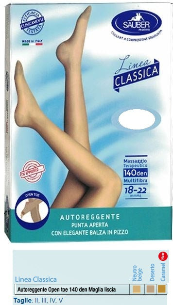 Sauber autoreggente open toe maglia liscia 140 den colore caramel taglia 2 linea classica