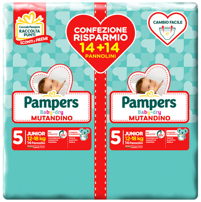 Pampers baby dry pannolino a mutandina duo downcount junior 28 pezzi