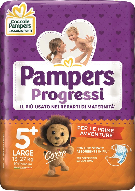 Pampers progressi large pannolino 5+ 13-27kg 19 pezzi
