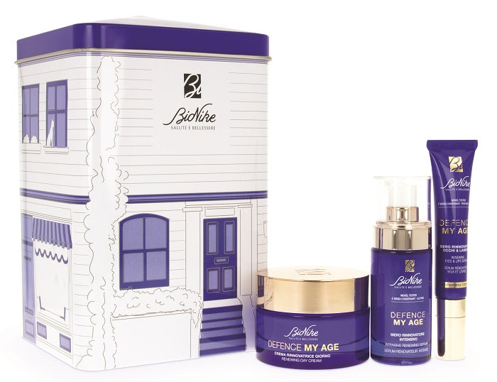 Defence my age cofanetto regalo siero rinnovatore intensive 30 ml + crema innovatrice giorno 50 ml + siero rinnovatore occhi e labbra 15 ml