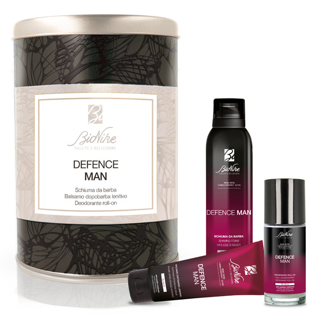 Defence man kit natale 2021 safe shave schiuma barba anti-irritazioni 200 ml + safe balm balsamo dopobarba lenitivo 75 ml + dry touch deodorante roll-on 50 ml
